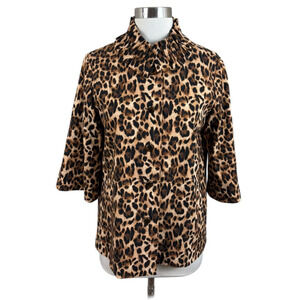 Sara Campbell NEW Animal Print Ruffle Collar Stretch Jacket Size 8 Pockets